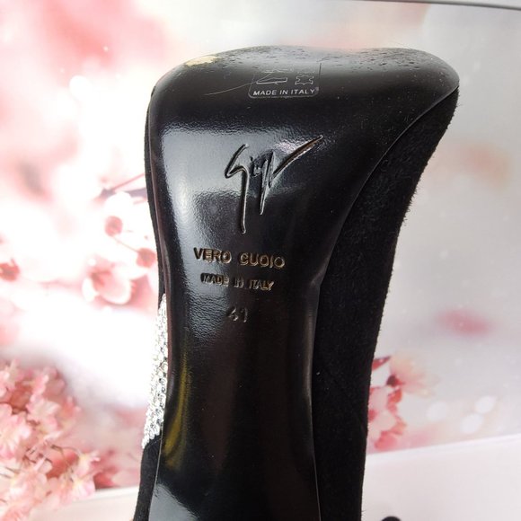 Giuseppe Zanotti Dina  Crystal Embellished Boots Black Suede Size 10 US 41 EU - Picture 7 of 10